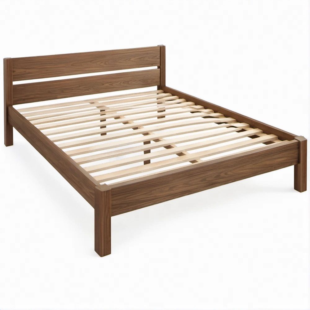 Letto matrimoniale in legno massello color Noce con rete a doghe, 160 x 200 cm