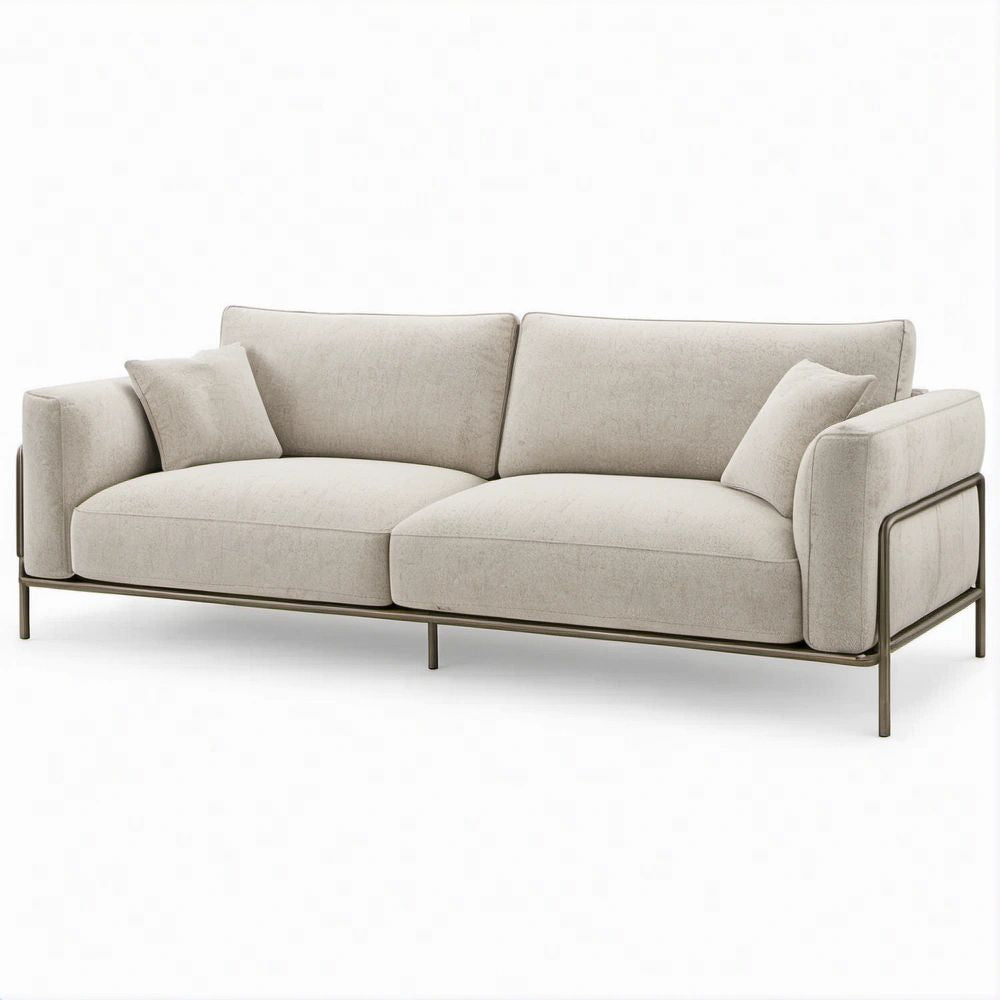 Divano lineare 3 posti beige con struttura in acciaio, 220 x 90 x 85 cm
