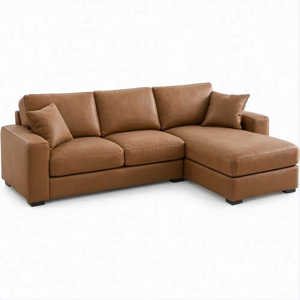 Divano angolare a L 3 posti con chaise longue destra in PU marrone, 250 x 160 x 85 cm