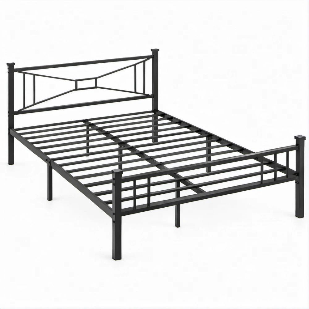 Letto matrimoniale in acciaio nero 140 x 190 cm con testiera, pediera e rete metallica