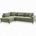 Divano angolare con chaise longue sinistra in velluto verde salvia, 260 x 160 x 85 cm