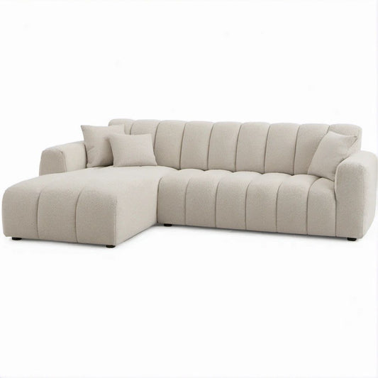 Divano angolare con chaise longue sinistra beige con piedini neri, 280 x 165 x 78 cm