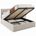 Letto matrimoniale contenitore beige chiaro 160 x 200 cm con testiera imbottita e rete sollevabile