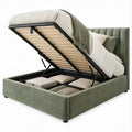 Letto matrimoniale con vano contenitore 160 x 200 cm in velluto verde oliva con testiera imbottita