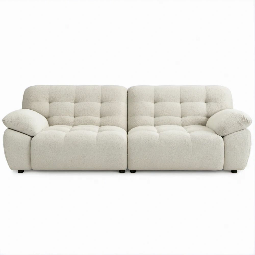 Divano 2 posti in poliestere bouclé crema, 180 x 90 x 78 cm