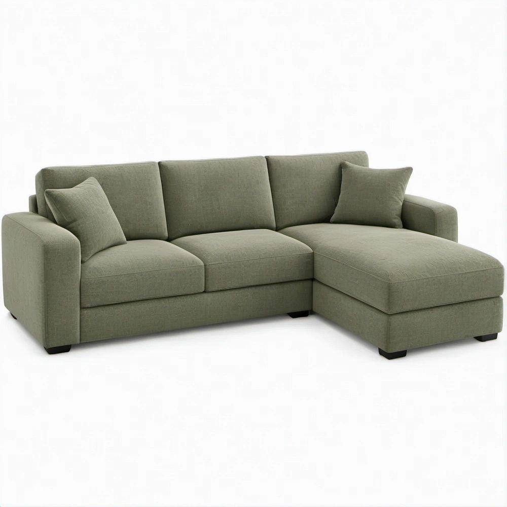 Divano angolare con chaise longue verde oliva 230 x 150 x 85 cm