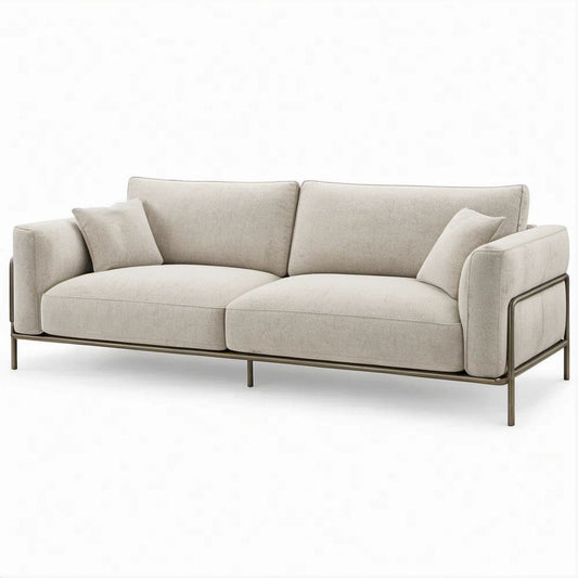 Divano lineare 3 posti beige con struttura in acciaio, 220 x 90 x 85 cm