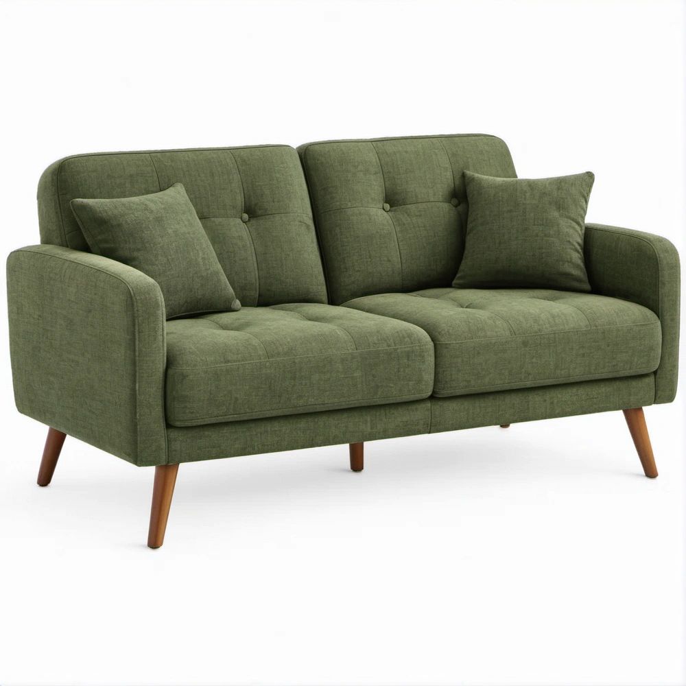 Divano 2 Posti Verde Oliva con Gambe in Legno Massello, 150 x 80 x 85 cm