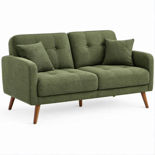 Divano 2 Posti Verde Oliva con Gambe in Legno Massello, 150 x 80 x 85 cm