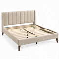 Letto imbottito beige con testiera a pannelli verticali e rete a doghe, 160 x 200 cm