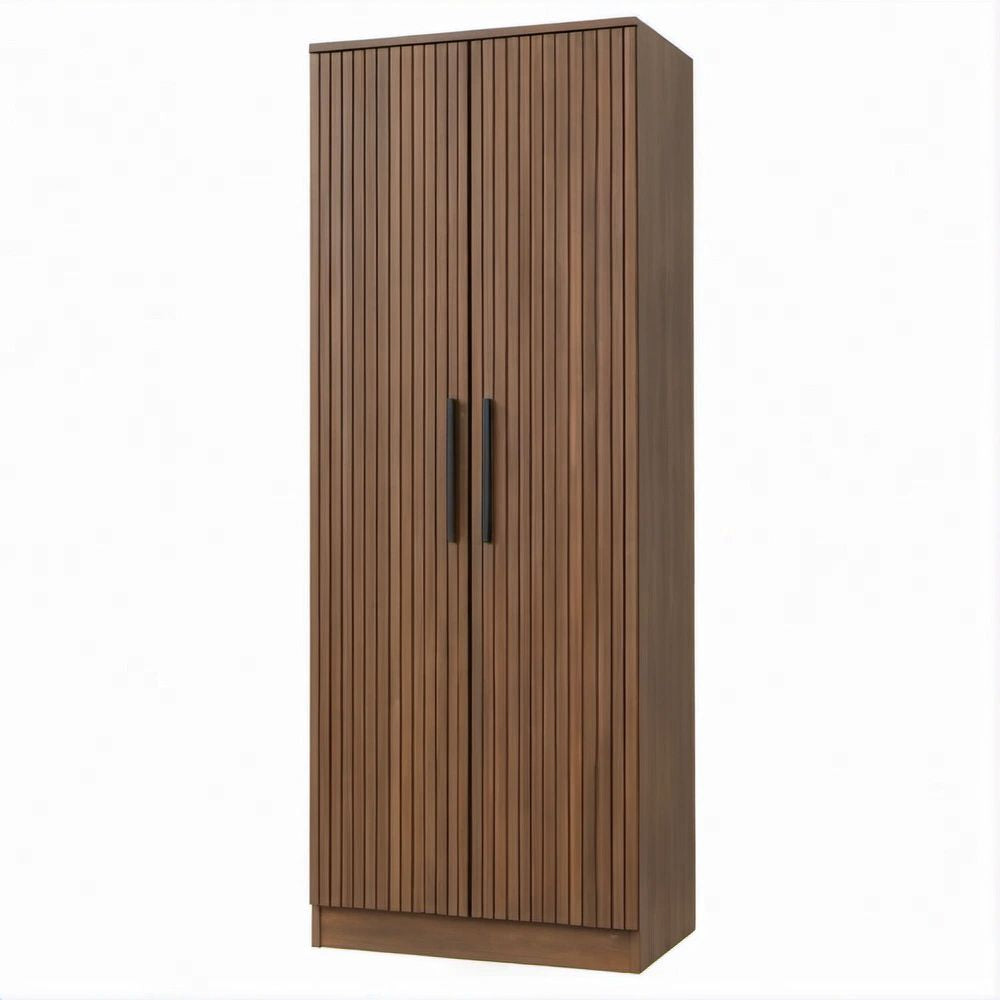 Armadio a 2 Ante in Legno Effetto Noce con Frontali a Listelli, 80 x 40 x 180 cm