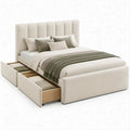 Letto matrimoniale imbottito beige bouclé con 2 cassetti laterali 160 x 200 cm