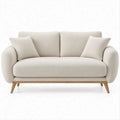 Divano a 2 posti color crema in bouclé con gambe in legno massello, 160 x 90 x 85 cm