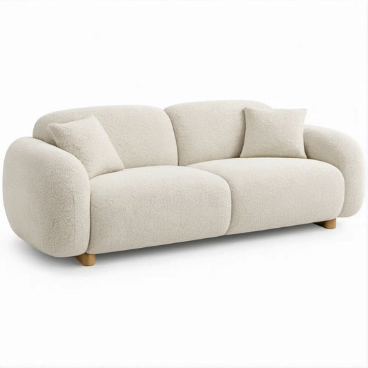 Divano 2 posti curvo avorio in bouclé di poliestere 180 x 90 x 75 cm