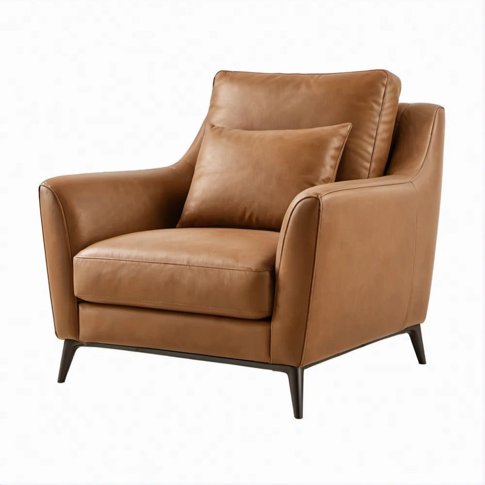 Poltrona contemporanea in pelle PU marrone cognac con cuscino, 90 x 88 x 88 cm