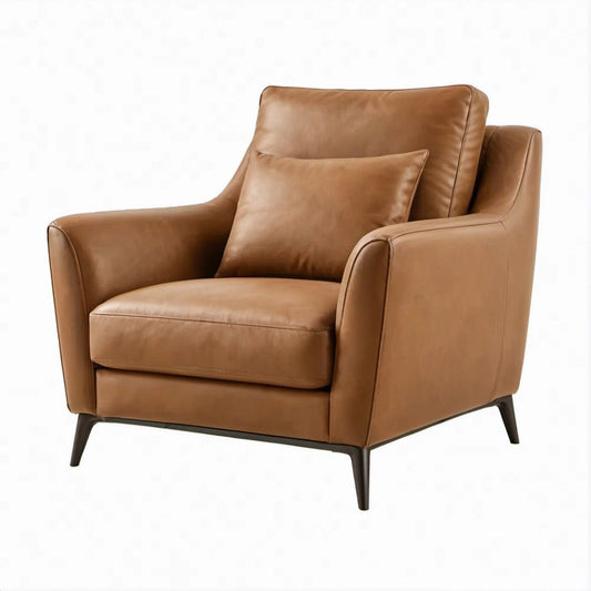 Poltrona contemporanea in pelle PU marrone cognac con cuscino, 90 x 88 x 88 cm