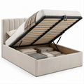 Letto matrimoniale imbottito con vano contenitore beige 160 x 200 cm