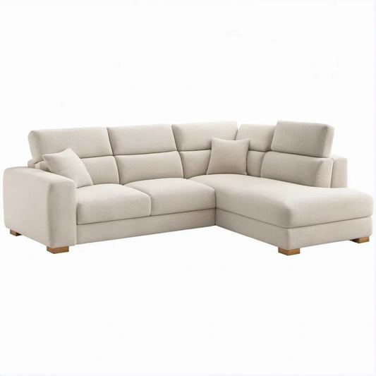 Divano angolare 3 posti con chaise longue destra beige, 250 x 160 x 85 cm