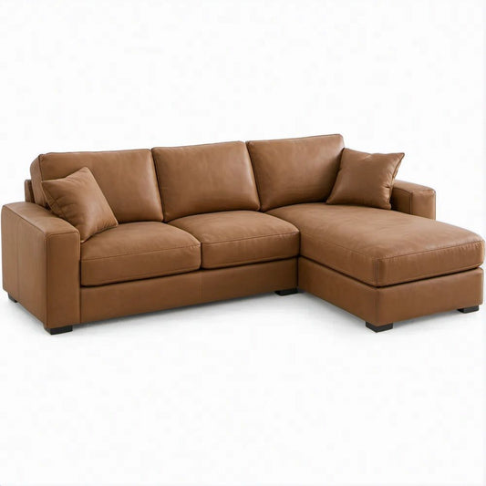 Divano angolare a L 3 posti con chaise longue destra in PU marrone, 250 x 160 x 85 cm