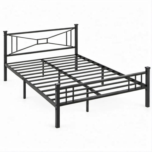 Letto matrimoniale in acciaio nero 140 x 190 cm con testiera, pediera e rete metallica