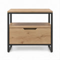 Comodino industriale in rovere chiaro e nero con cassetto e ripiani, 60 x 40 x 65 cm
