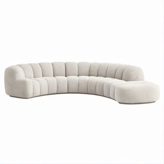 Divano angolare curvo 5 posti con chaise longue in bouclé avorio 360 x 140 x 75 cm
