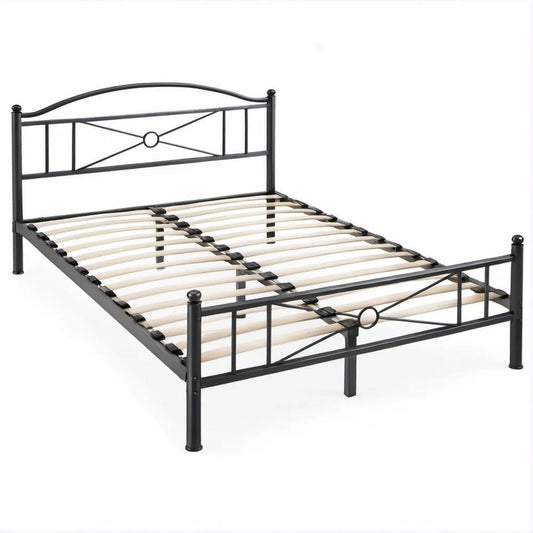 Letto matrimoniale in acciaio nero con rete a doghe 140 x 190 cm